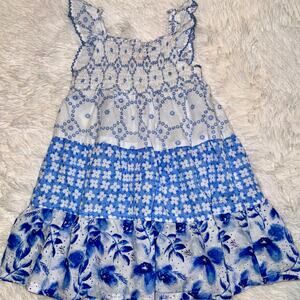 Penelope Mack Baby Girls Dress 24M Blue Floral Ruffle Smocked + Bloomers Set